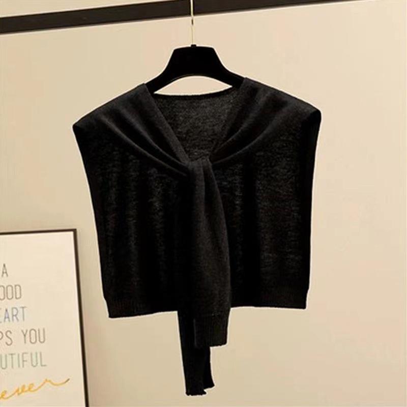 

Корейская полосатая вязаная теплая шаль зимняя женская блузка плечи ложный воротник накидка завязанный шарф полосатая верхняя одежда 04