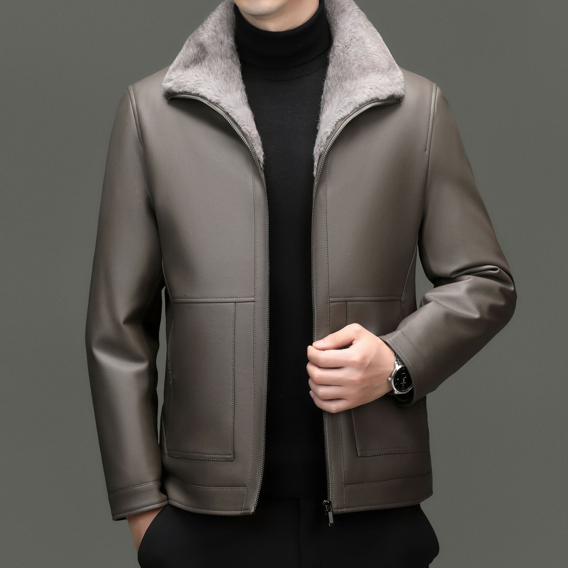 

Мужская куртка из натуральной кожи, мужская куртка для папы среднего возраста, зимняя ветрозащитная кожаная куртка 195