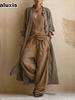 Summer Solid Wide Leg Pants Set Women Cotton Linen Fashion 3 Piece Outfit