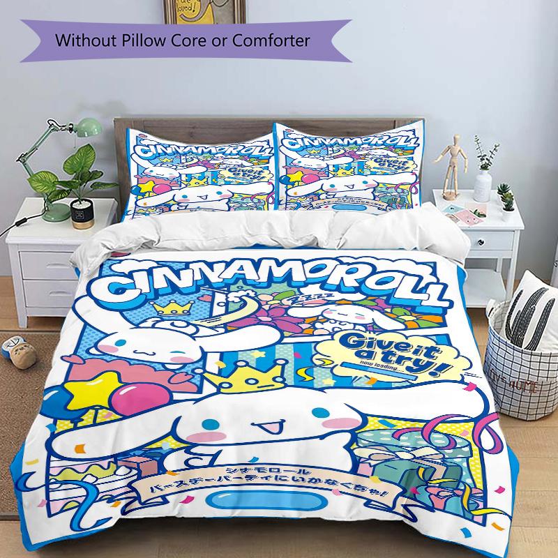3pcs Cinnamoroll's Magical Birthday Adventure Print Bedding Set (1 Cover + 2 Pillowcases, Without Inserts), Soft and Comfortable S007