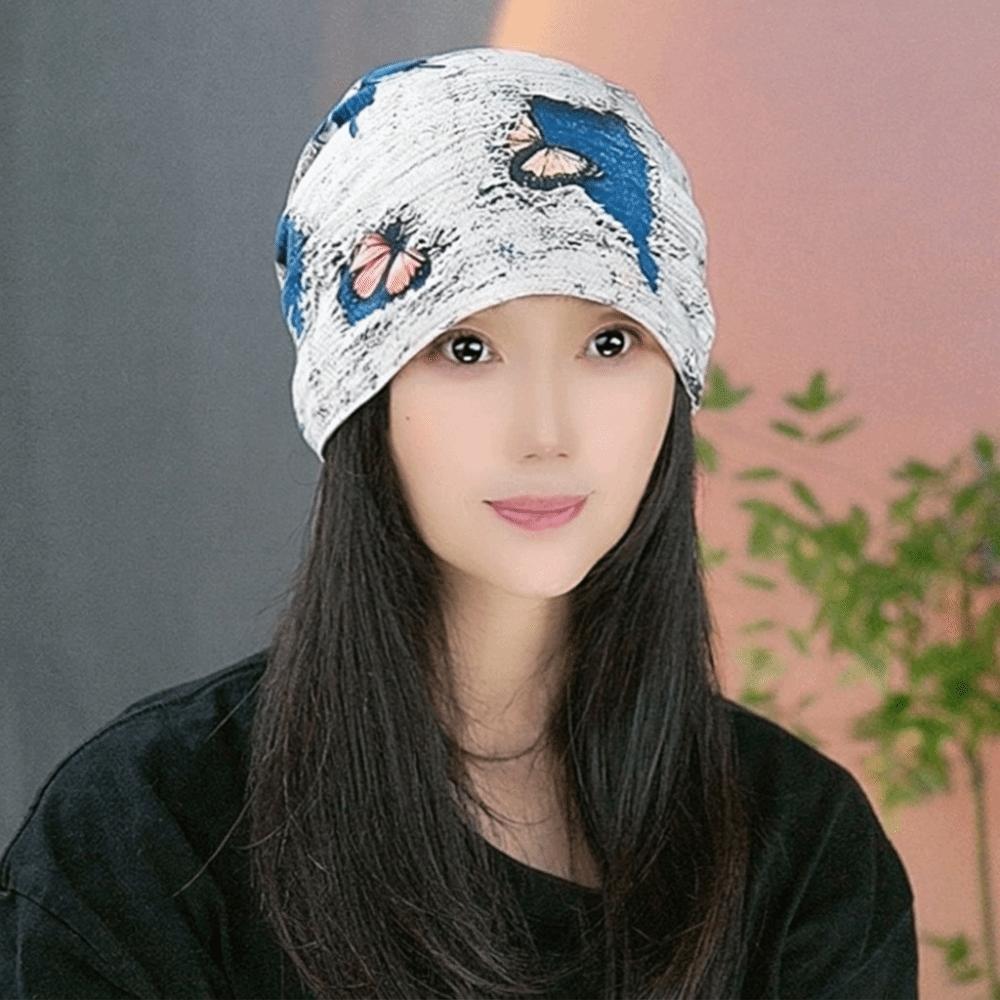 Double-sided Beanie Cap Oil Painting Style Cover Head Cap Fashion Slouchy Hat for Women