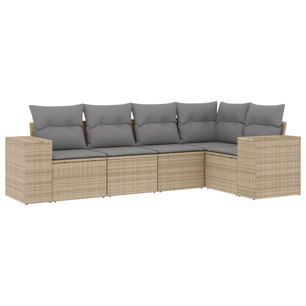 Vidaxl 5-Cz. Conjunto de Móveis de Jardim com Almofadas, Bege, Polirratan