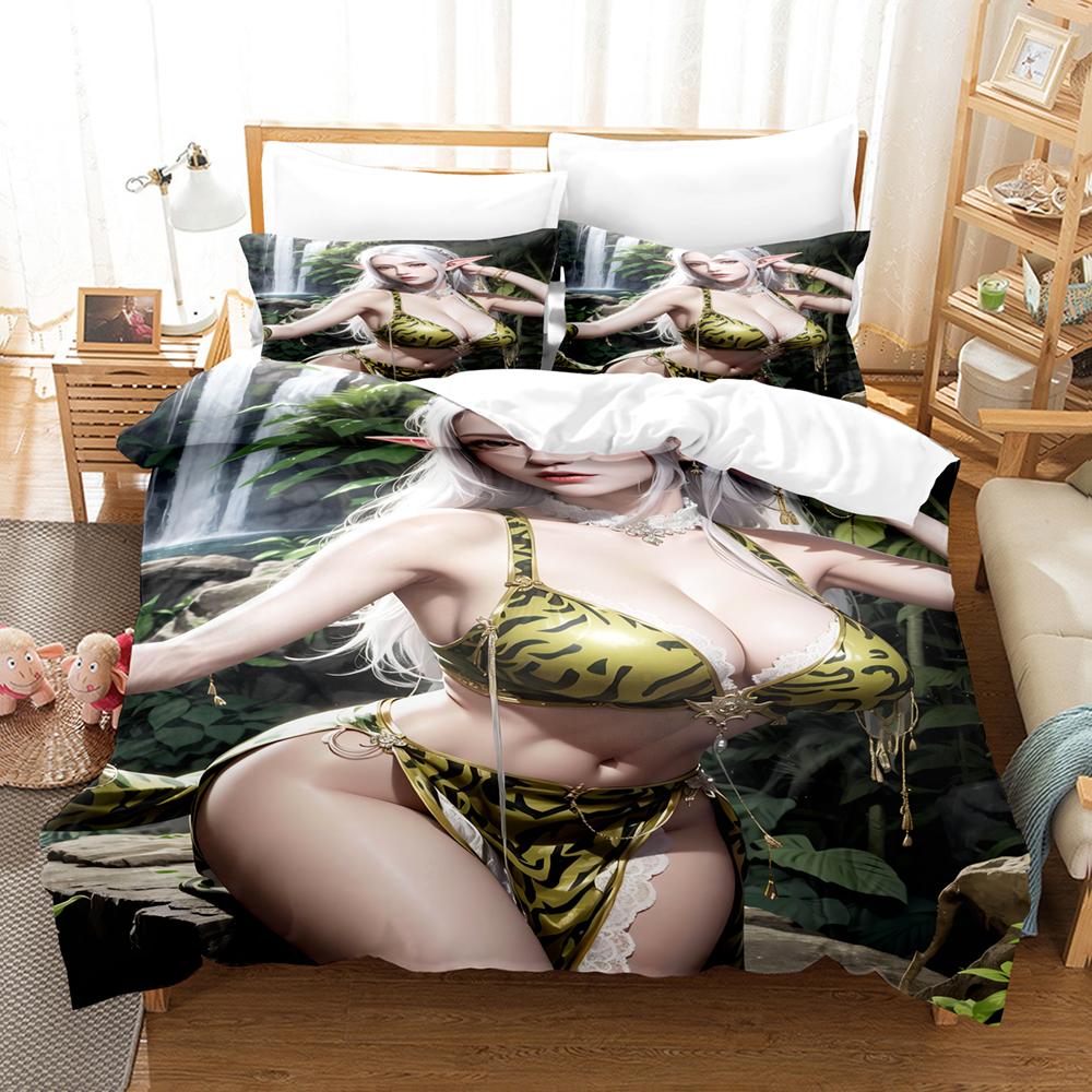 Sexy Elfenmädchen Bettwäsche-Set Hochwertiger Bettbezug Jugend Bettbezug-Set Bettdecken-Bettwäsche-Sets Steppdeckenbezug King/Queen Bettwäsche-Set