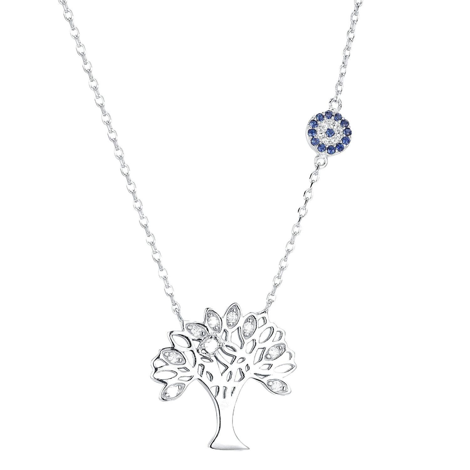 

925S Silver Tree of Life Evil Eye Diamond Pendant Necklace for Women 925 Silver