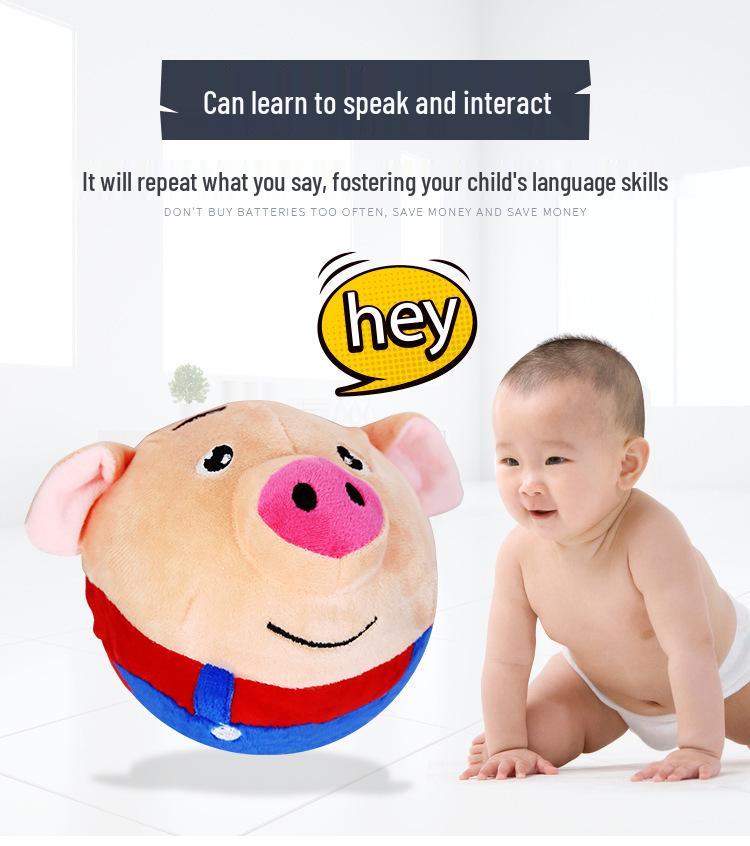 Musical Seaweed Bouncing Ball: Talking Pig, Rabbit, Dog Plush Toy for Kids