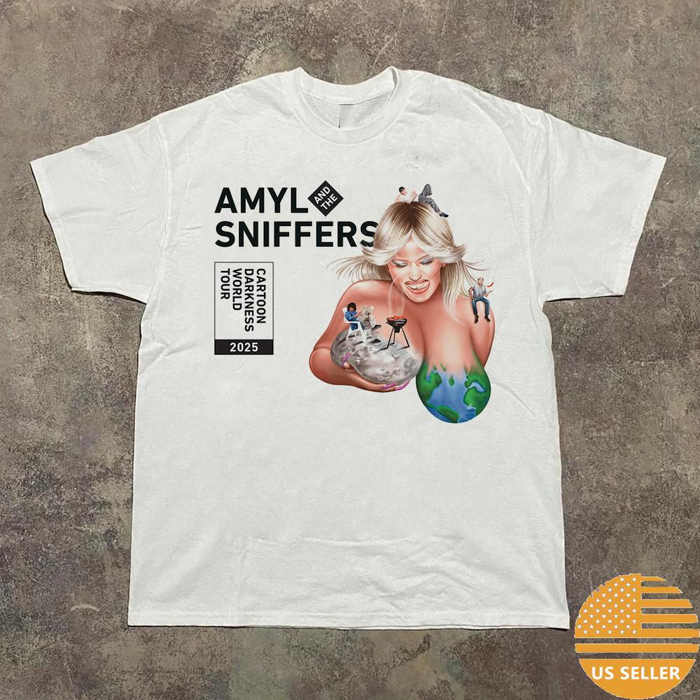Amyl and the Sniffers Dibujo Oscuridad Gira Mundial 2025 Camiseta Unisex Talla Completa S- 5XL