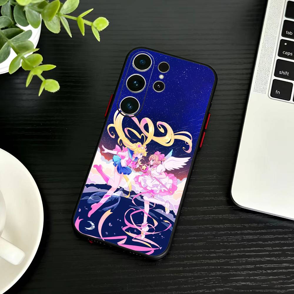 Kreslený kryt na telefon I-Sailor M-Moon pro Samsung S26, S25, S24, S23, S22, S30, S21, Ultra, Plus, FE 5G Černý měkký kryt