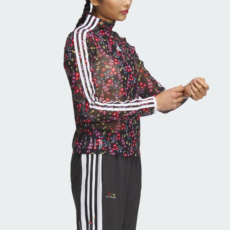 Adidas X Shuting Qiu Designer Collaboration Mesh Sleeve Floral Print Long Sleeve Tee Women Tops Black IM8444