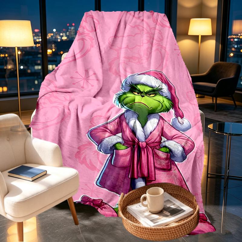 Couverture Imprimée Grinch - Douce & Confortable, pour Chambre à Coucher, Voyage, Canapé, Décoration de Maison - Cadeau d'Anniversaire Noël pour Ami