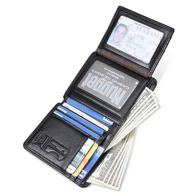 Portefeuille Court pour Homme en Cuir Portefeuille Rétro en Cuir Ciré à l'Huile Portefeuille Multi-Cartes RFID Antivol Portefeuille en Cuir de Vachette