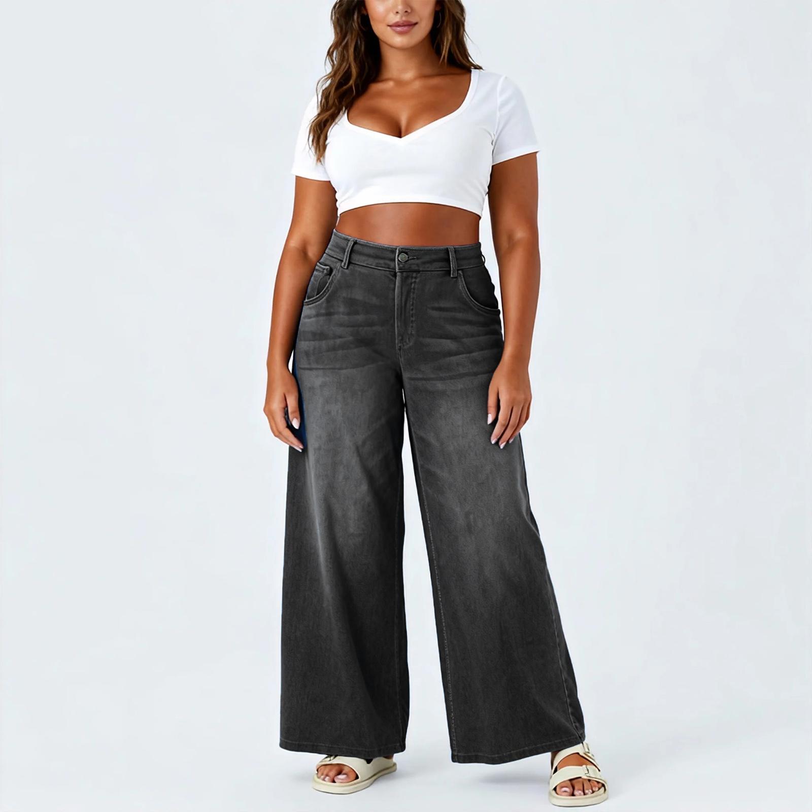 

Women s Plus Size Fashion Wide-Leg Relaxed Fit Jeans L