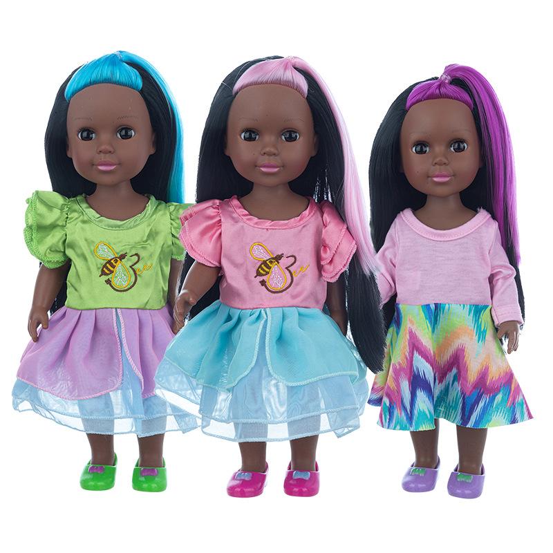 New 14 Inch Color Hair Black Baby American Girl Doll Children's Doll Dress Change Vinyl Doll Customization
