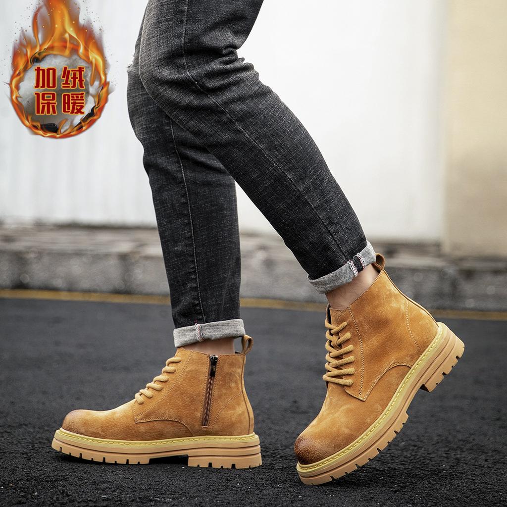 Retro Martin boots men's 2025 new autumn and winter cotton leather British style tooling boots men's thick-soled flip leather shoes
