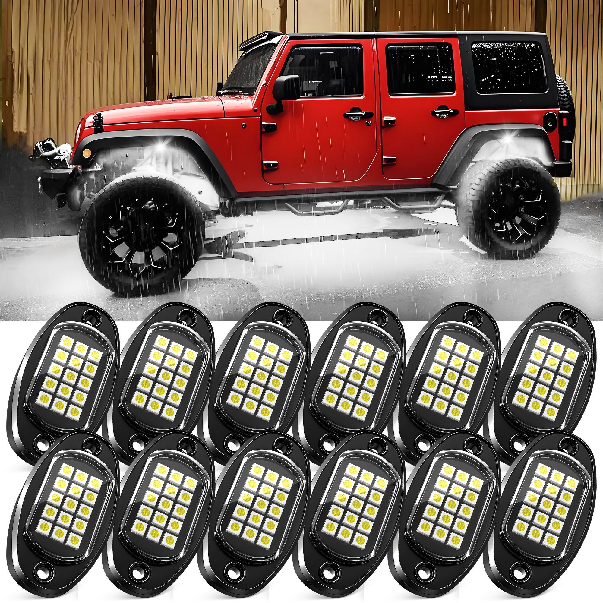 MICTUNING LED Rock Lights 12/16/20 Pods - Pure White Color Waterproof LED Underglow Light, Underbody Glow Lamp for Car Truck 6000K