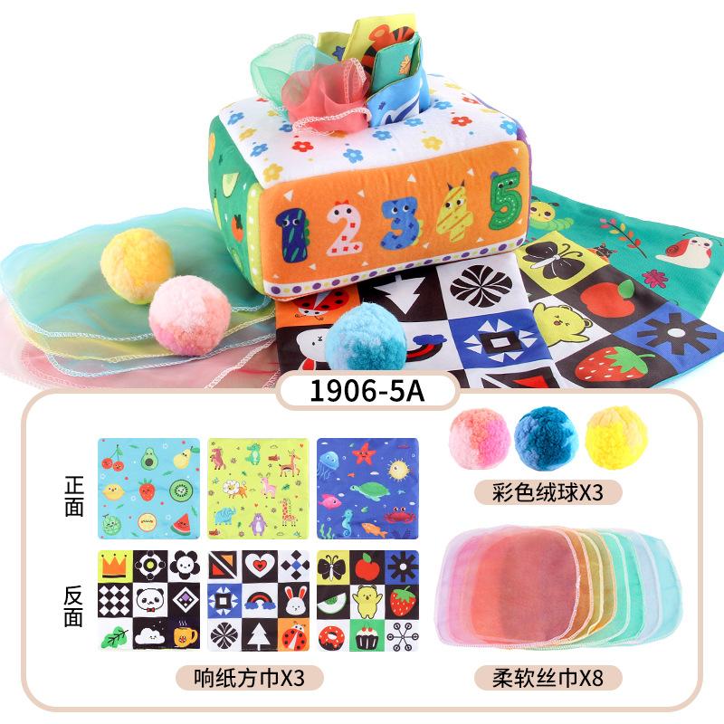 Baby Puzzle Early Education Cloth Book Toy Box Baby Ring Paper Cloth Book Simulation Number Letters Can'T Be Torn And Drawn Tissue Box