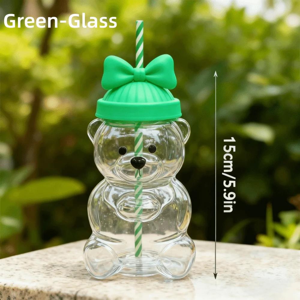 Cute 2025 Bear Plastic Cup with Lid Large Capacity Glass Cup with Straw Transparent Teddy Bear Plastic Cup Parties