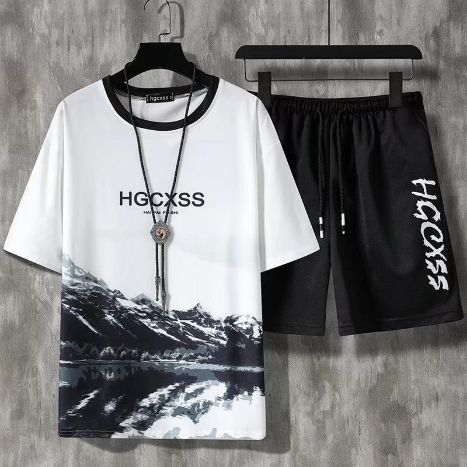 

Summer boys 3D printed short sleeved shorts set 13-14 Years