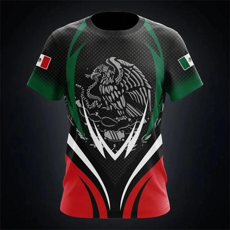 3D Printed Mexican Flag and Emblem Pattern T-shirt Summer Fashion Casual Short Sleeve Top Personalized Trendy O-neck Street Wear