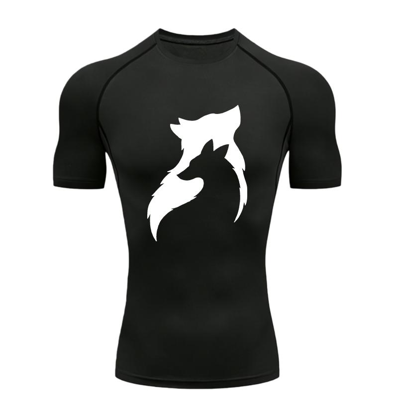 Black and White Wolf Head Men Sports T-shirt Gym Jogging Running Workout T-Shirt Compression Tee Quick Dry Short T-Shirt for Men
