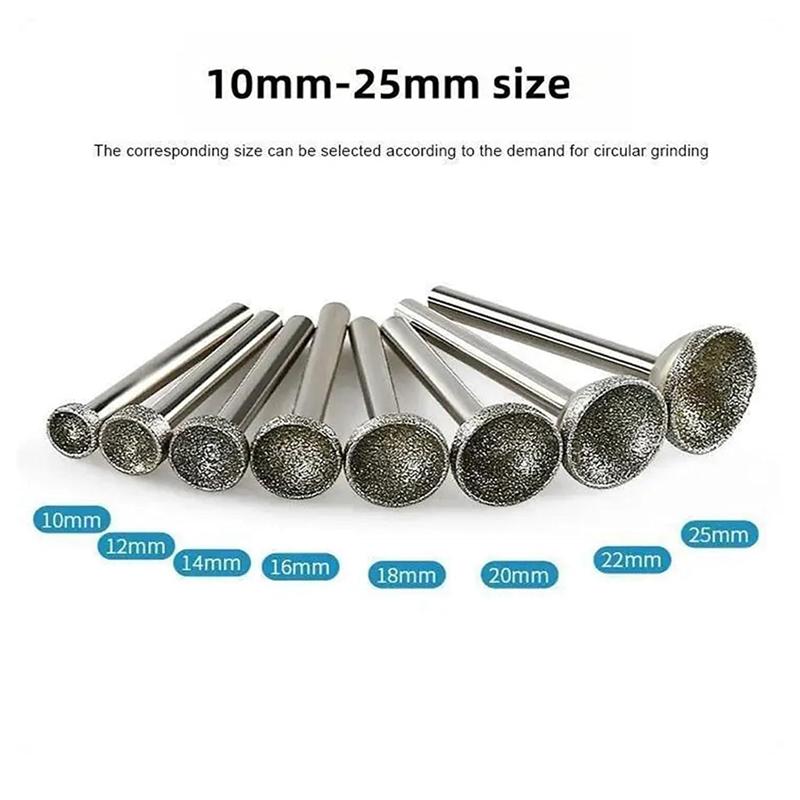 AS60-Diamond Mounted Point 1Pcs 10-25Mm Spherical Concave Head For Jade Amber Stone Beeswax Grinder Tool