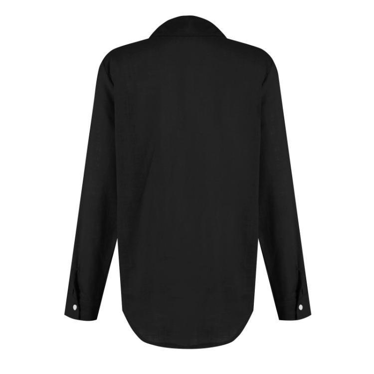 Classic Lapel Blouse Long Sleeve Button Shirt Women's Cotton Linen