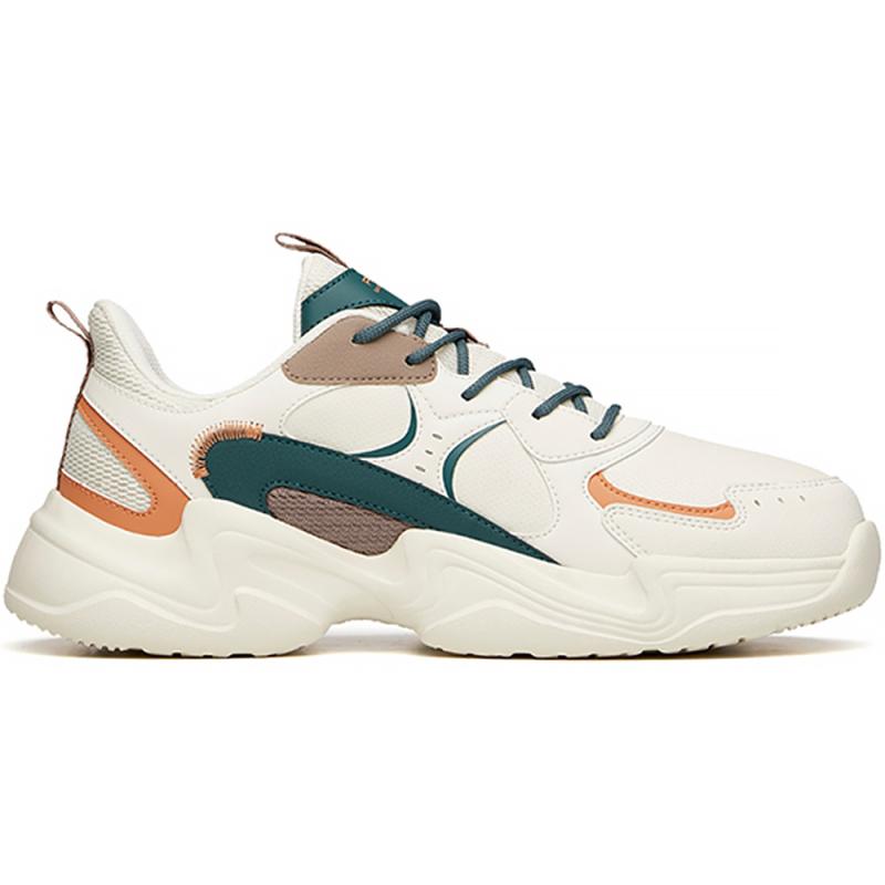 ANTA Chunky Sneakers Men's Low top Light Beige White/Dark Moss Green/Oranges Sneakers 111938822R-17