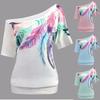 Luxurious Off The Shoulder Floral Print Short Sleeve Women's T-shirts Top Plus Size