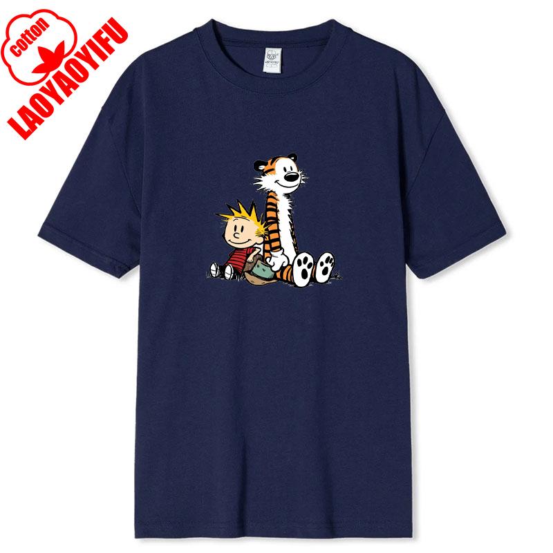 Vintage 90s Calvin Hobbes Tshirt Comic Strip Kawaii Friend Clothes Men Women Simple Casual Fashion Tees High Quality Cotton Tops