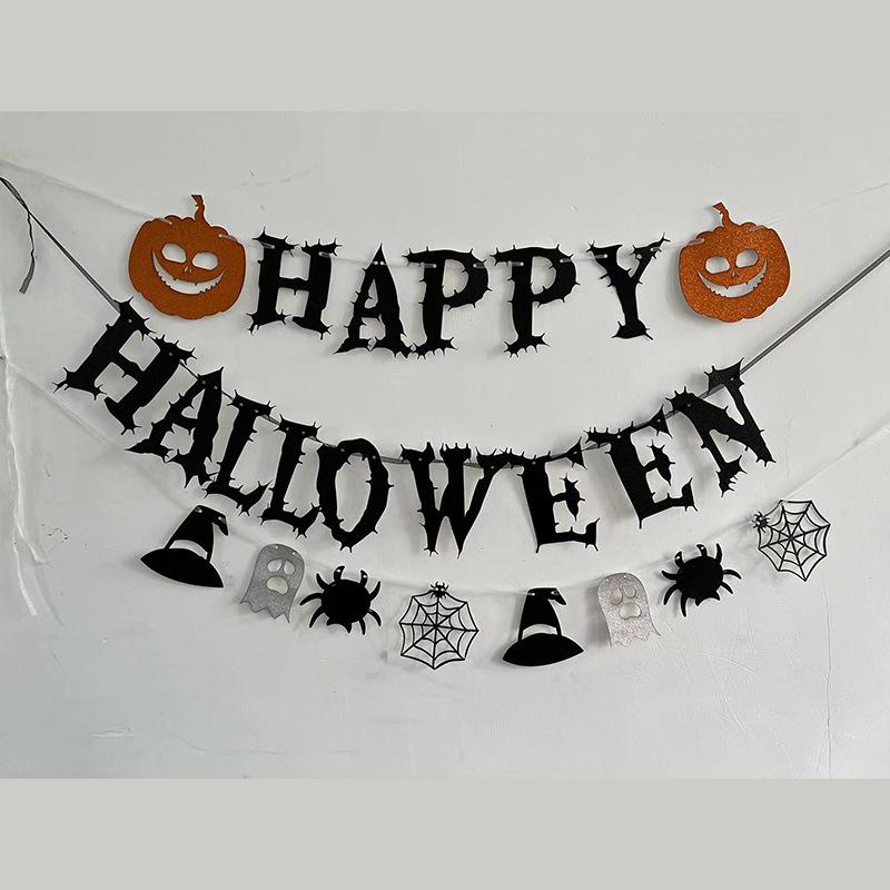 Halloween Decorations Glitter Banner Flag Happy Halloween Party Decor Hanging Ghost Bat Pumpkin Flag Indoor Outdoor