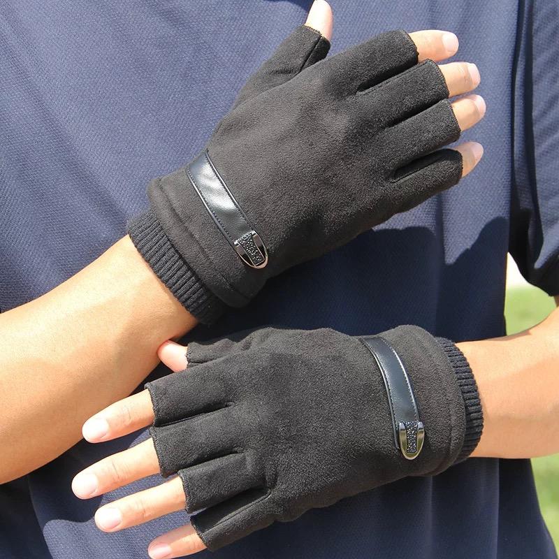 

Winter Fleece Warm Fingerless Gloves Men Women Suede Fabric Outdoor Bicycle Casual Sport Guantes L чорний