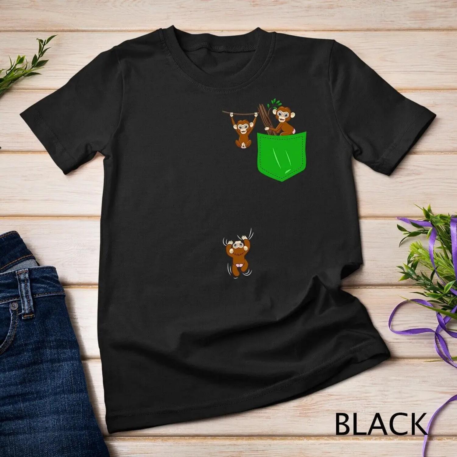 Monkey Lover T Shirt Cute PockeT for Kids S чёрный