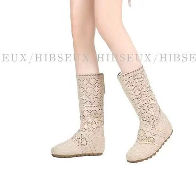 Martin Boots Damen Sommer neue Woll-Mesh-Stiefel gestrickte Hohlstiefel Schnürstiefel kurze Lochstiefel flache Einzelschuhe