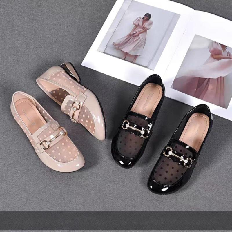 Fashion Lace Breathable Womens Pacthwork Leather Shoes Loafers Summer New Mesh Comfortable Casual Shoes Pumps Office Women Shoes Sandals