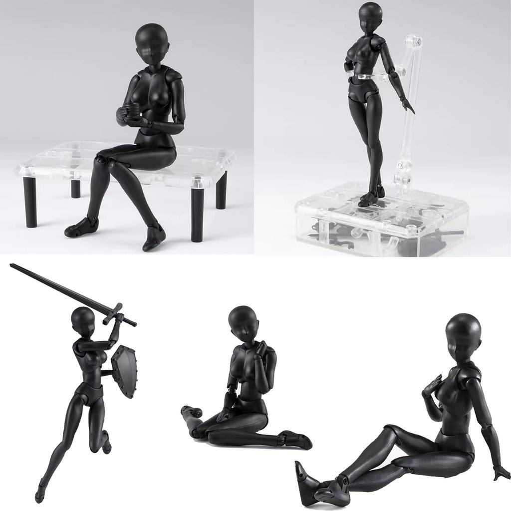 Gnallang Drawing Movable Comes with Changeable Model Cartoon Muscular Male and Female Black Doll, Joints, Stand, Gestures, Doll, Model, Body, -