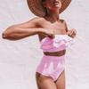 2024 Ladies Split Swimsuit Irregular Striped Ruffle High Waist Bikini Women Swimwear Bathing Suit