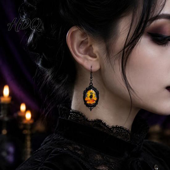Vintage Theme Gift for Halloween Party 1 Pair Gothic Black Cat Earrings Women Exquisite Craftsmanship Favors Dark Punk Style Dangle Drop Earrings,