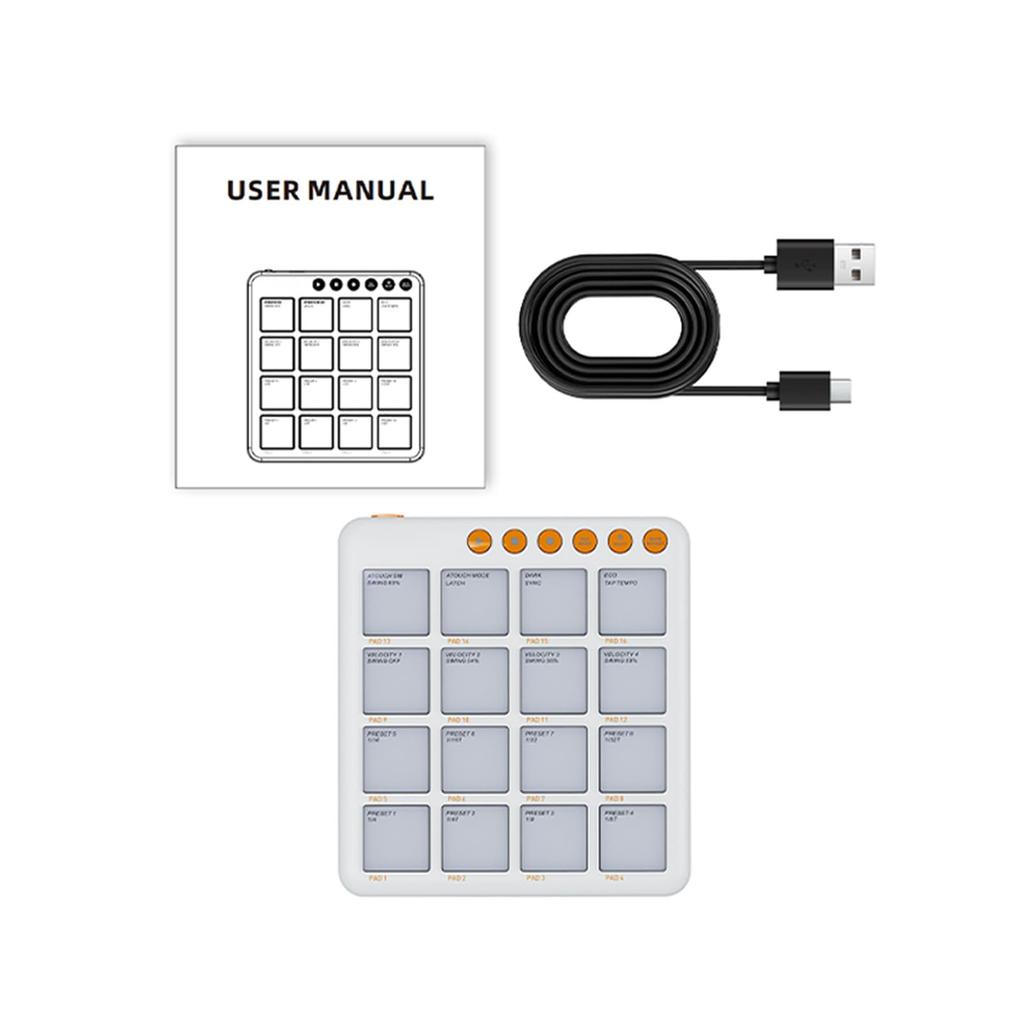 Btuty 16-Key Dynamic RGB Pad BT Wireless MIDI Controller Rechargeable Portable Music Production Performance Scene (White)