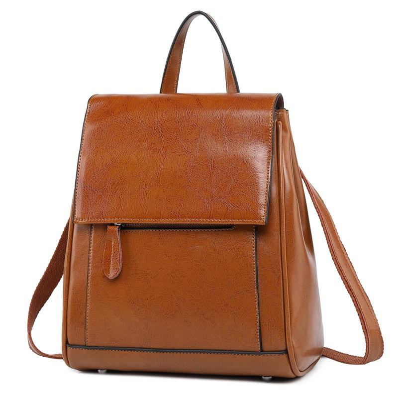 Fashion Bag Genuine Leather Backpack Everything Oil Waxed Cowhide Backpack