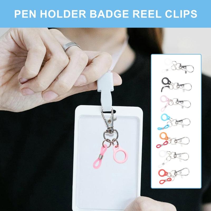 7pcs Stylish Silicone Pen Holders with Lobster Clasp Pen Clips Lanyard Badge Reels Accessory for Nurses Doctors