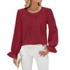 Fall Winter Solid Color Crew Neck Loose Long Sleeve Chiffon Top Base Shirt for Leisure Europe US Leisure Women