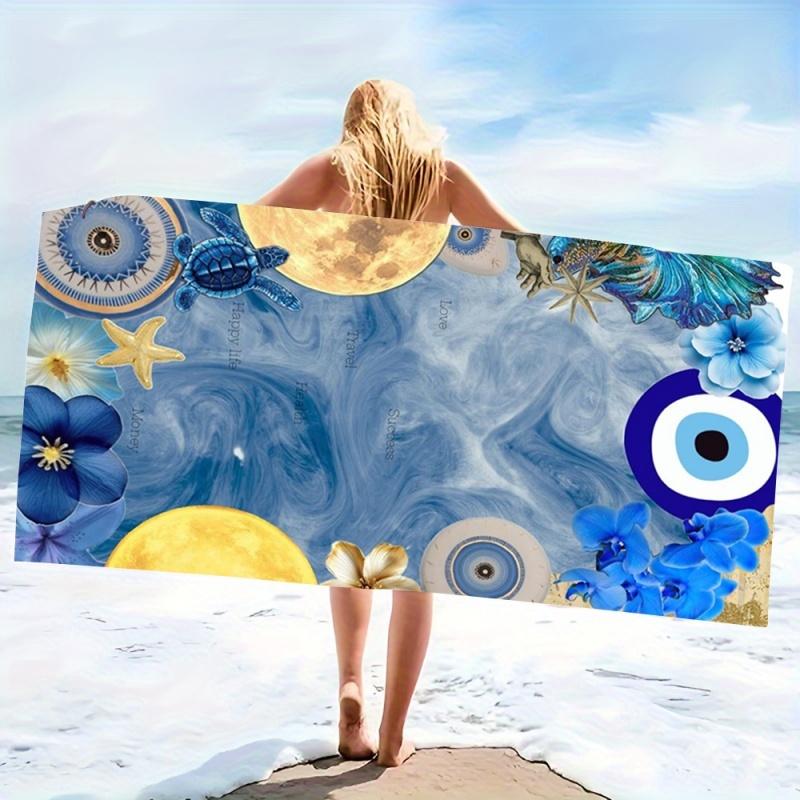 Glücksbringer böser Blick Strandtuch - Super saugfähige, schnell trocknende Mikrofaser, Blaue Nazar-Musterdecke für Picknick & Entspannung im Freien