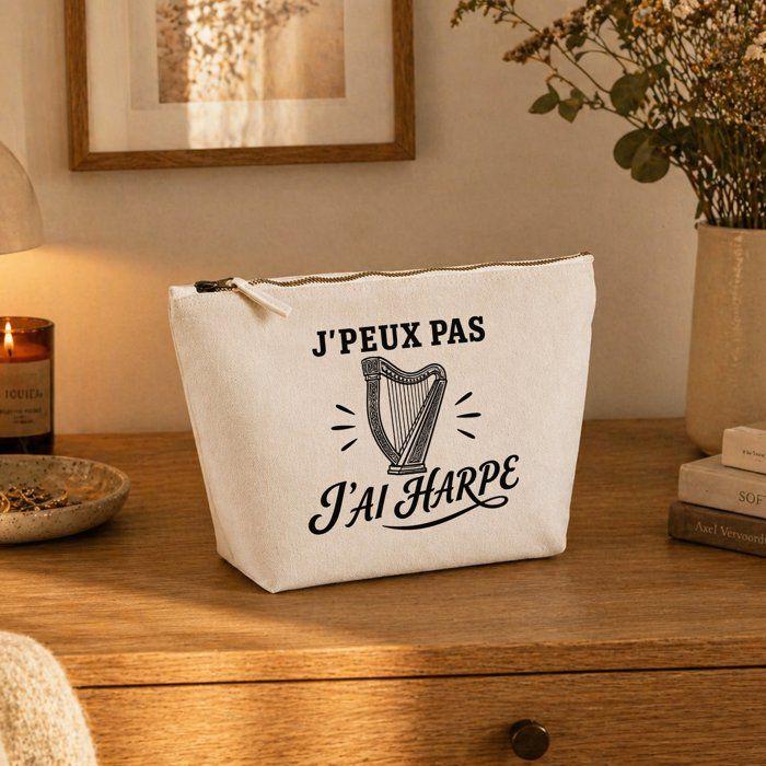 Trousse de toilette - PLANETEE - J’peux pas j’ai Harpe (minimaliste) - Beige - 100% coton - 3 L zippée