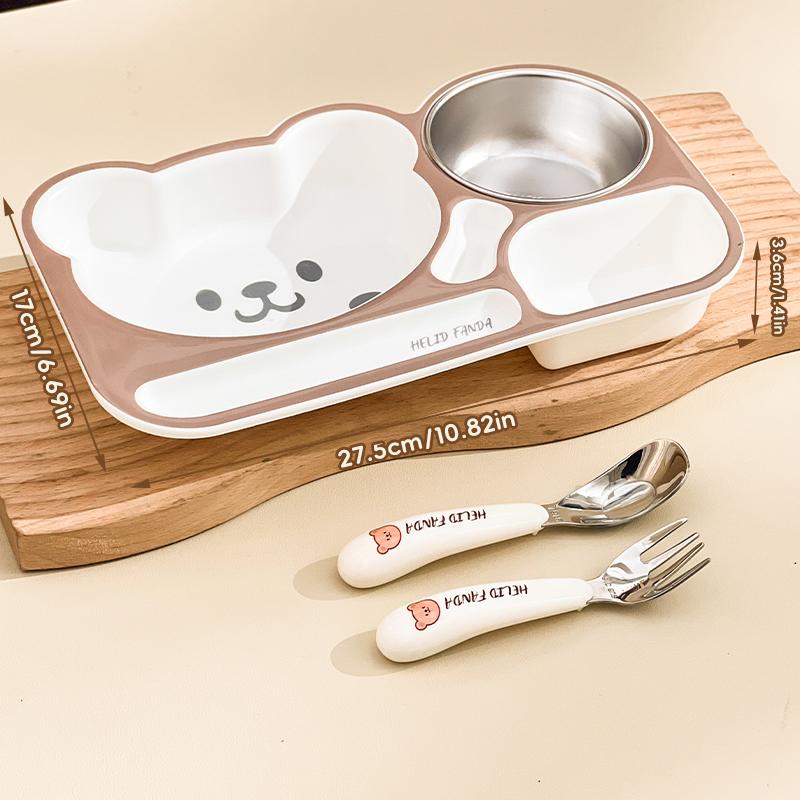 Reusable Dinning Plate Fruit Salad Plate 3 Compartment Cartoon Plastic Food Plate With Soup Bowl For Kid Student Microwave Safe