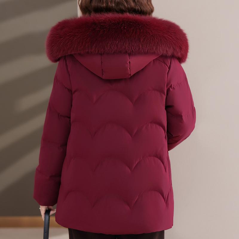 Real Fur Collar Middle Age Women's Winter Down Jackets Hooded Plus Size Thick Down Coats Woman Outerwears