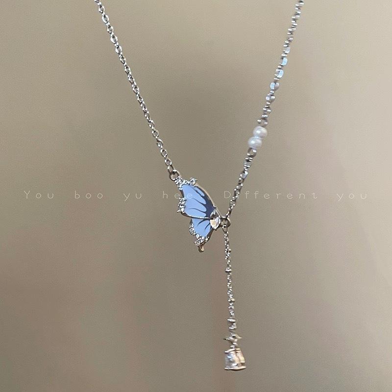 Cold Butterfly Tassel Pearl Necklace Women s Summer New Clavicle Chain Sweet Cool Versatile Temperament Girlfriend Accessories