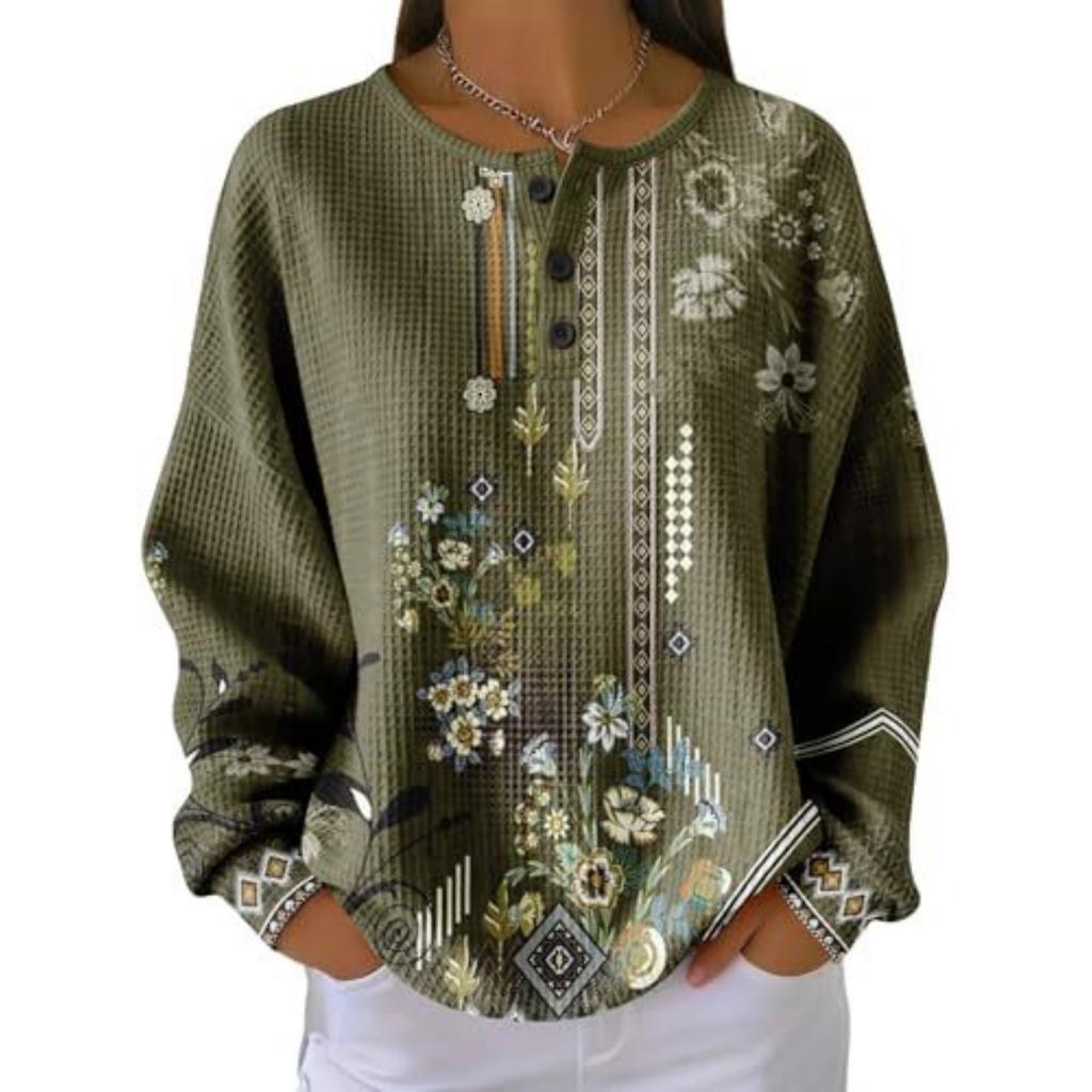 Women's Casual Printed Button Long Sleeve Sweatshirt