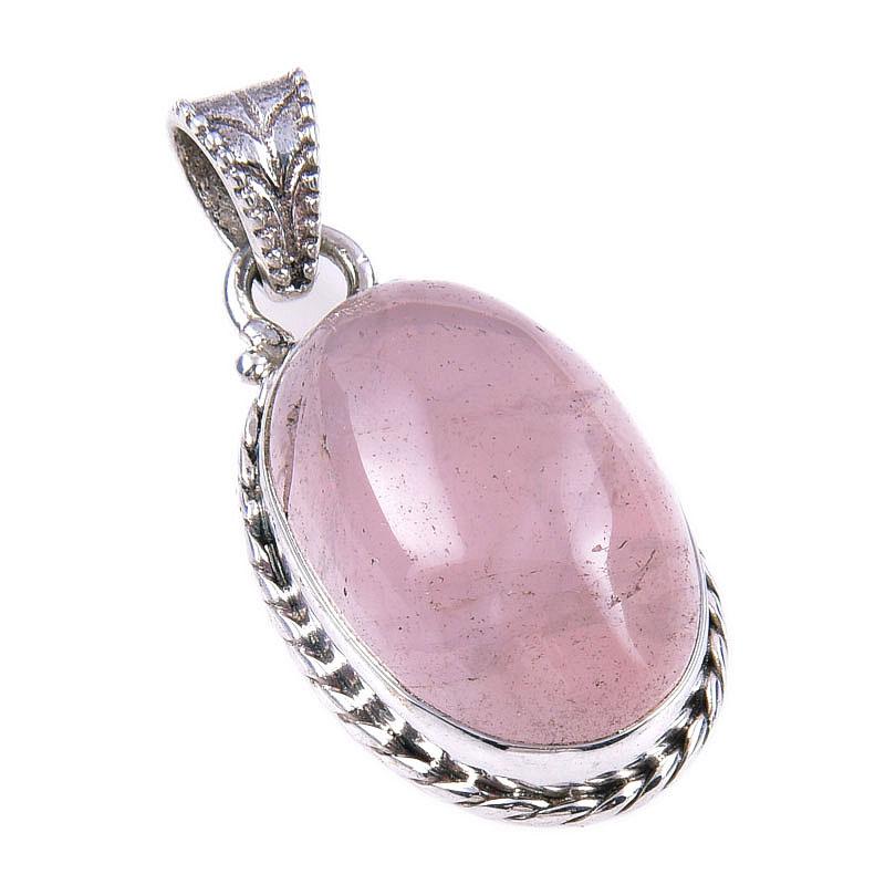 Natural Rose Quartz Gemstone 925 Solid Sterling Silver Gift Pendant 1.25" E5p15
