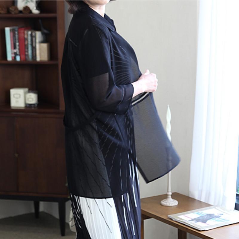 Shiz Madam Women Sheer Long Jacket With Belt J31674