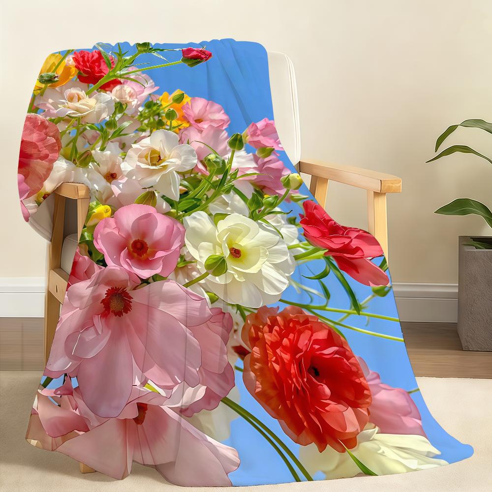 Colorful F-Flowers Blanket Soft Throw Blanket for Home Bedroom Bed Sofa Picnic Travel Office Rest Cover Blanket Gift