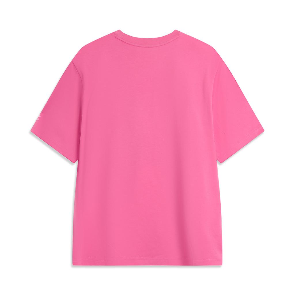Li-Ning Comfortable Simple Letter Round Neck Breathable Versatile Loose Short Sleeve T-Shirt Men Tops Energy-Pink Square ATSV507-9